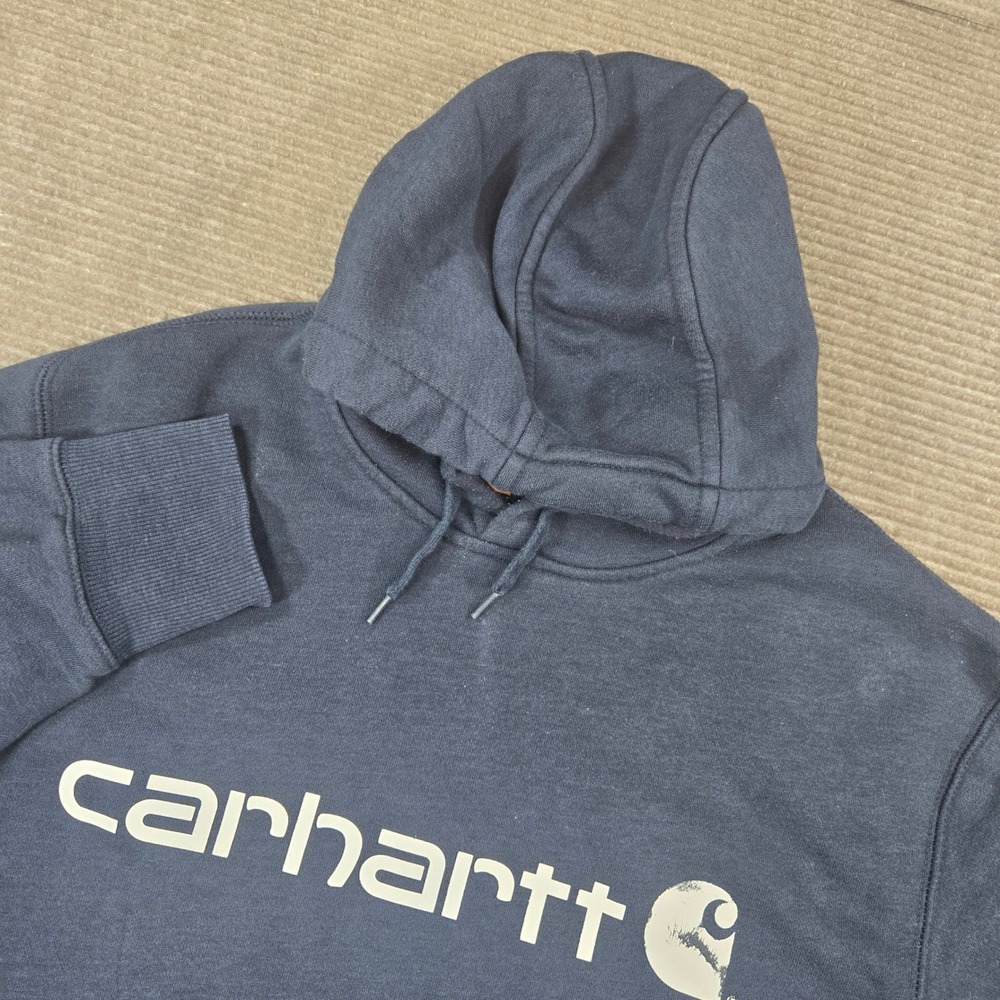 Carhartt Mens M Navy Blue Force Relaxed Fit Graphic Logo Pullover Hoodie